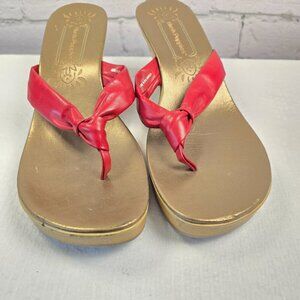 VINTAGE HUSH PUPPIES RED THONG  PLATFORM SANDALS, WOMENS SIZE 10  EUC